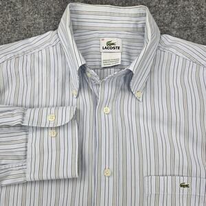 Lacoste Shirt Mens Large 40 Blue Striped Button Down Long Sleeve Classic Preppy